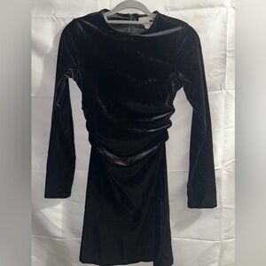 H&M Black Velvet Long-Sleeve Dress